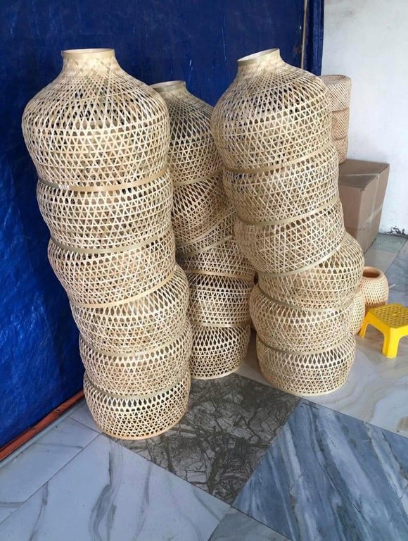 Finished shades stacked and prepared for transit
